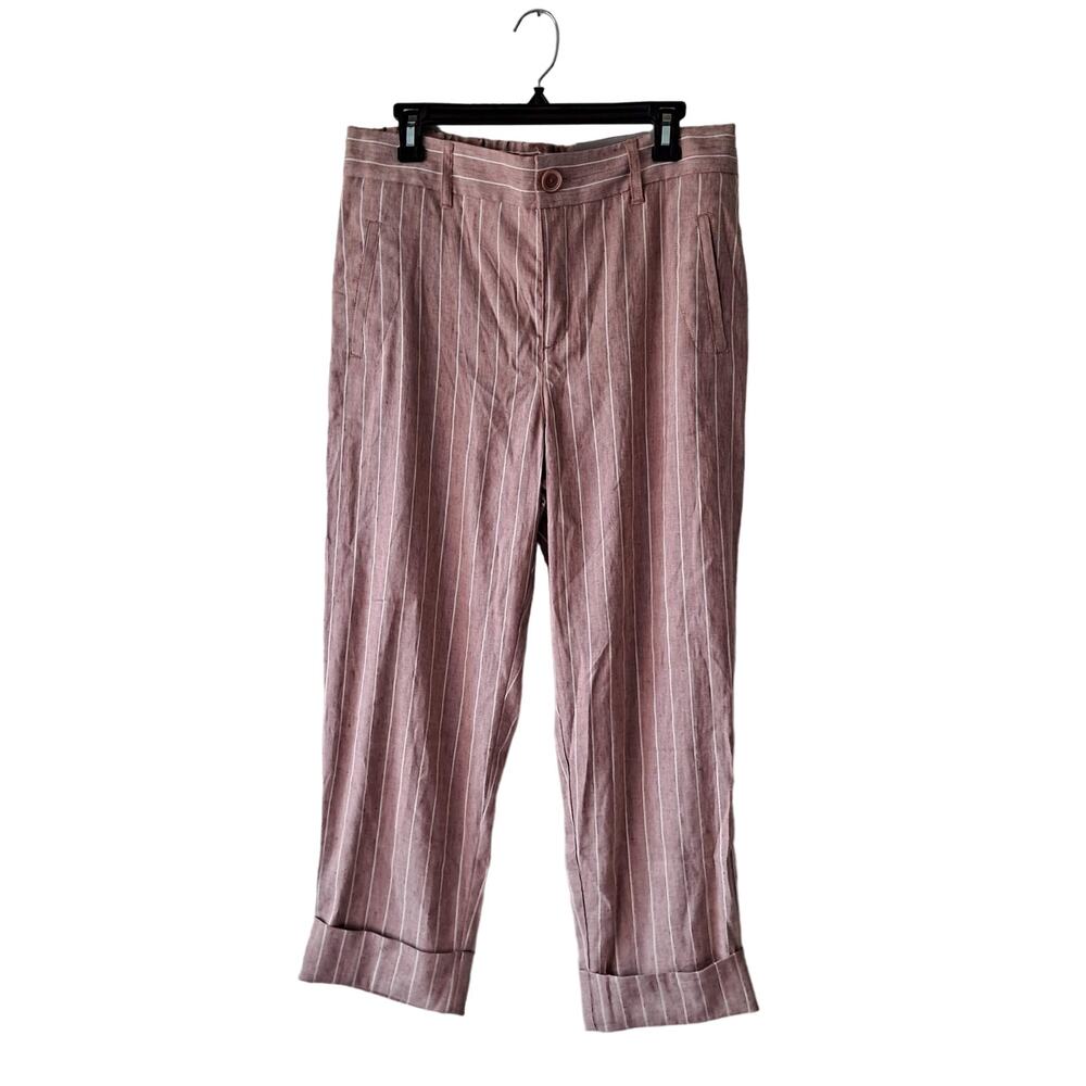 NWT Soft Surroundings Straight Leg Crop Pants Striped Trousers Pink Womens Large